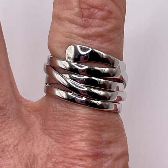 925 Sterling Stamped Adjustable Welded Stacked Wire Adjustable Boho Ring #1310 - Picture 3 of 12